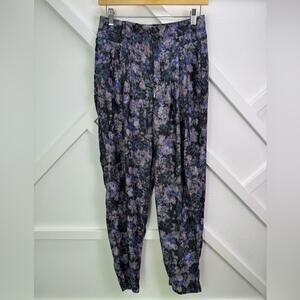 Kimchi Blue Floral Tapered Pants Size 4 Purple Black High Rise Pleated Trousers